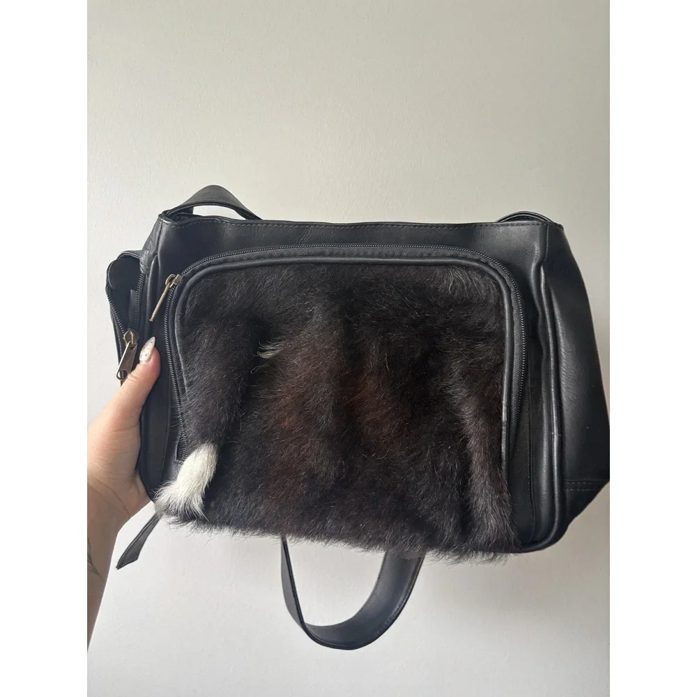 EKA Genuine Leather Satchel‎ Bag Fur Black Western Boho Vintage Legacy Leather